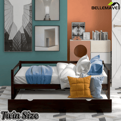 Bellemave® Twin Daybed with Trundle, White Wood Frame – Space Saving Bed for Bedroom & Living Room - Bellemave