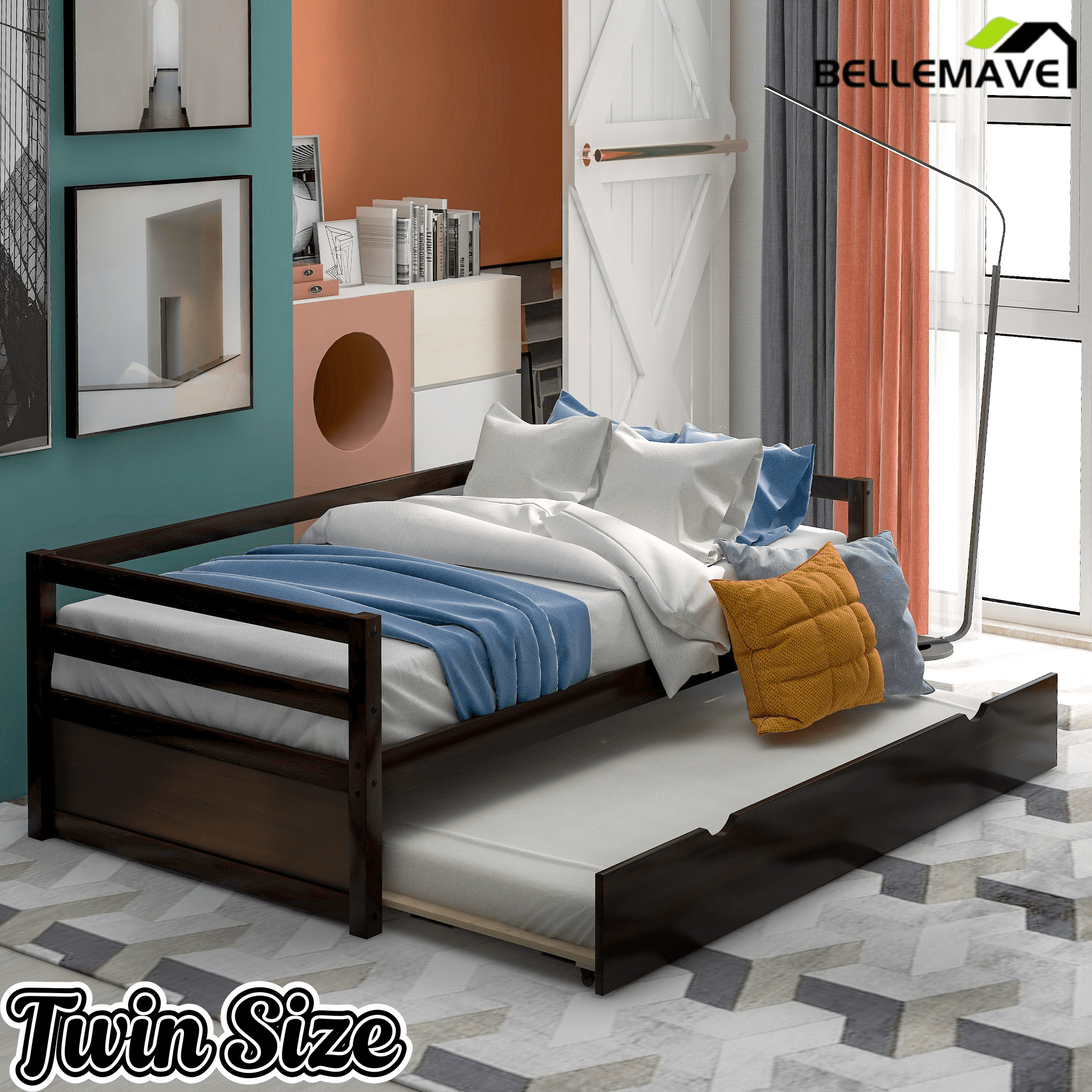 Bellemave® Twin Daybed with Trundle, White Wood Frame – Space Saving Bed for Bedroom & Living Room - Bellemave
