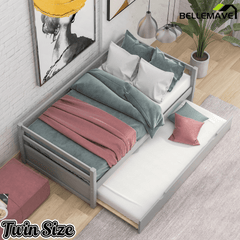 Bellemave® Twin Daybed with Trundle, White Wood Frame – Space Saving Bed for Bedroom & Living Room - Bellemave