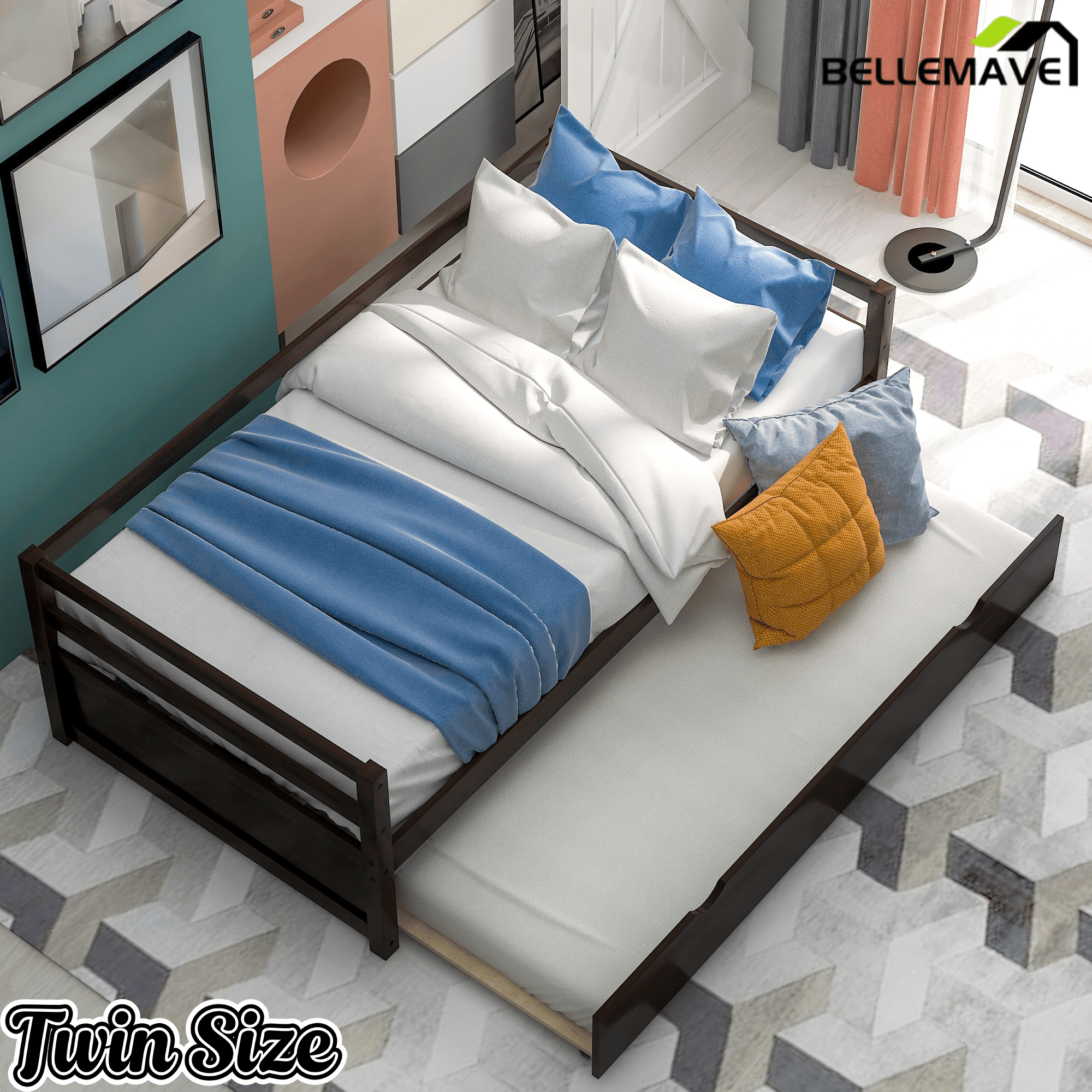 Bellemave® Twin Daybed with Trundle, White Wood Frame – Space Saving Bed for Bedroom & Living Room - Bellemave