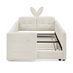 Bellemave® Twin Floor Bed with Slats & Guardrail, Wood Montessori Floor Bed, Boucle Fabric,No Box Spring Needed, Beige - Bellemave