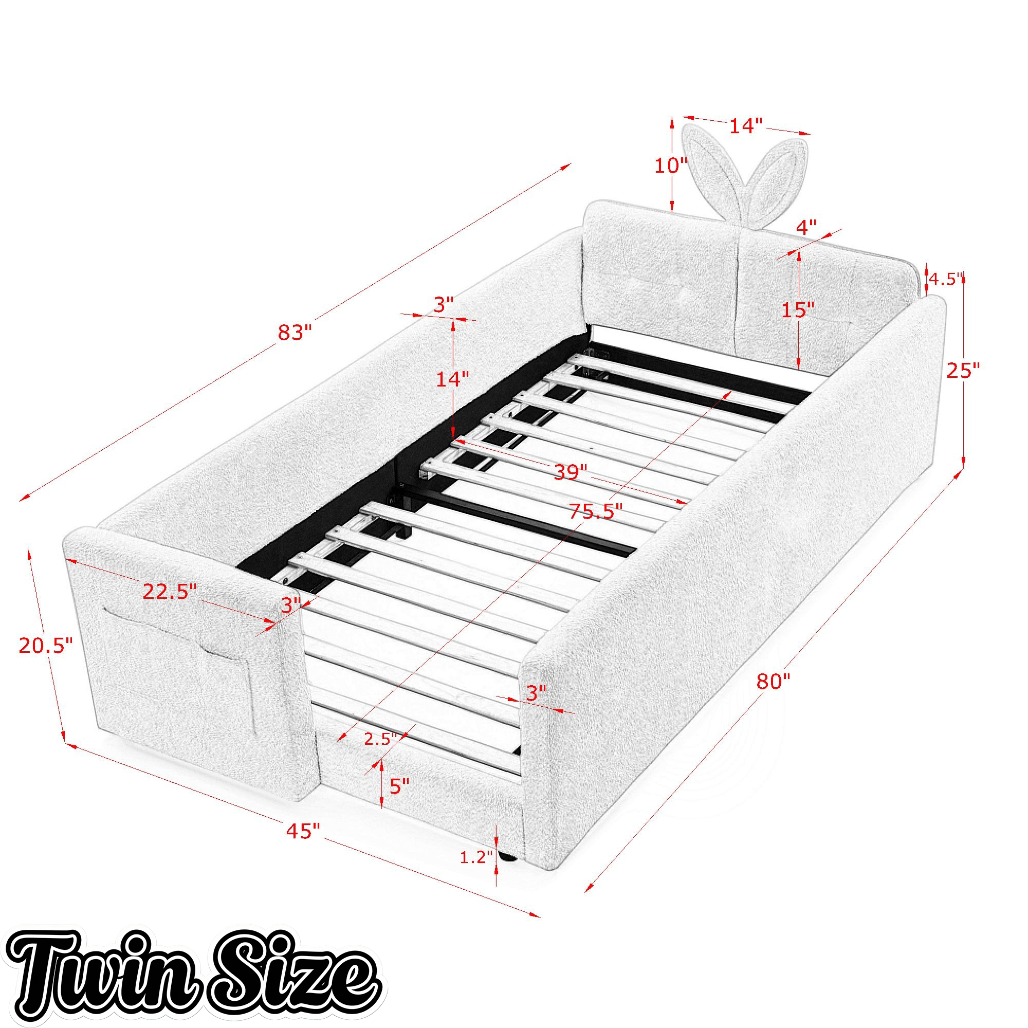 Bellemave® Twin Floor Bed with Slats & Guardrail, Wood Montessori Floor Bed, Boucle Fabric,No Box Spring Needed, Beige - Bellemave