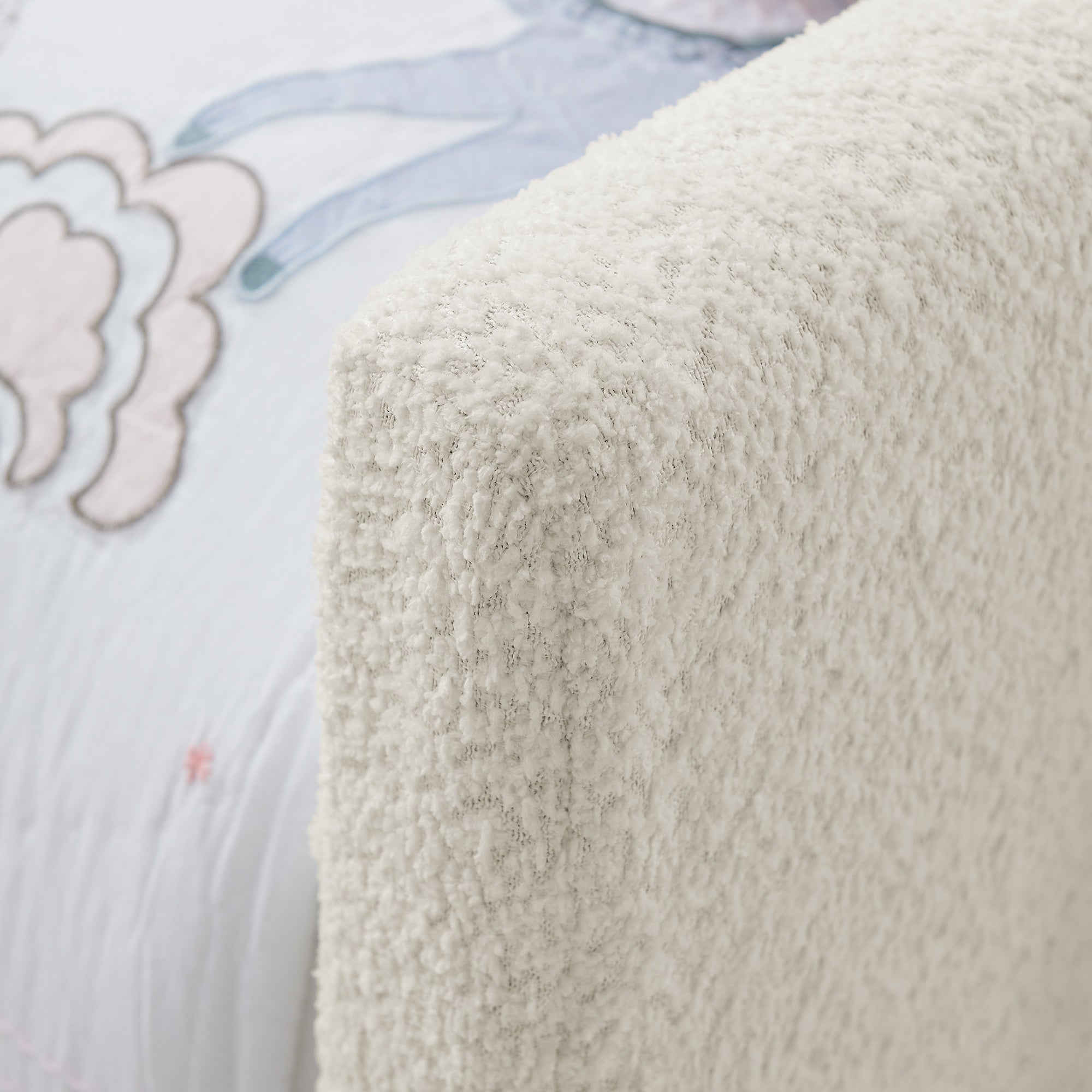 Bellemave® Twin Floor Bed with Slats & Guardrail, Wood Montessori Floor Bed, Boucle Fabric,No Box Spring Needed, Beige - Bellemave