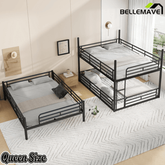 Bellemave® Twin, Full and Queen Size Metal Triple Bunk Bed with Full - Length Guardrails - Bellemave