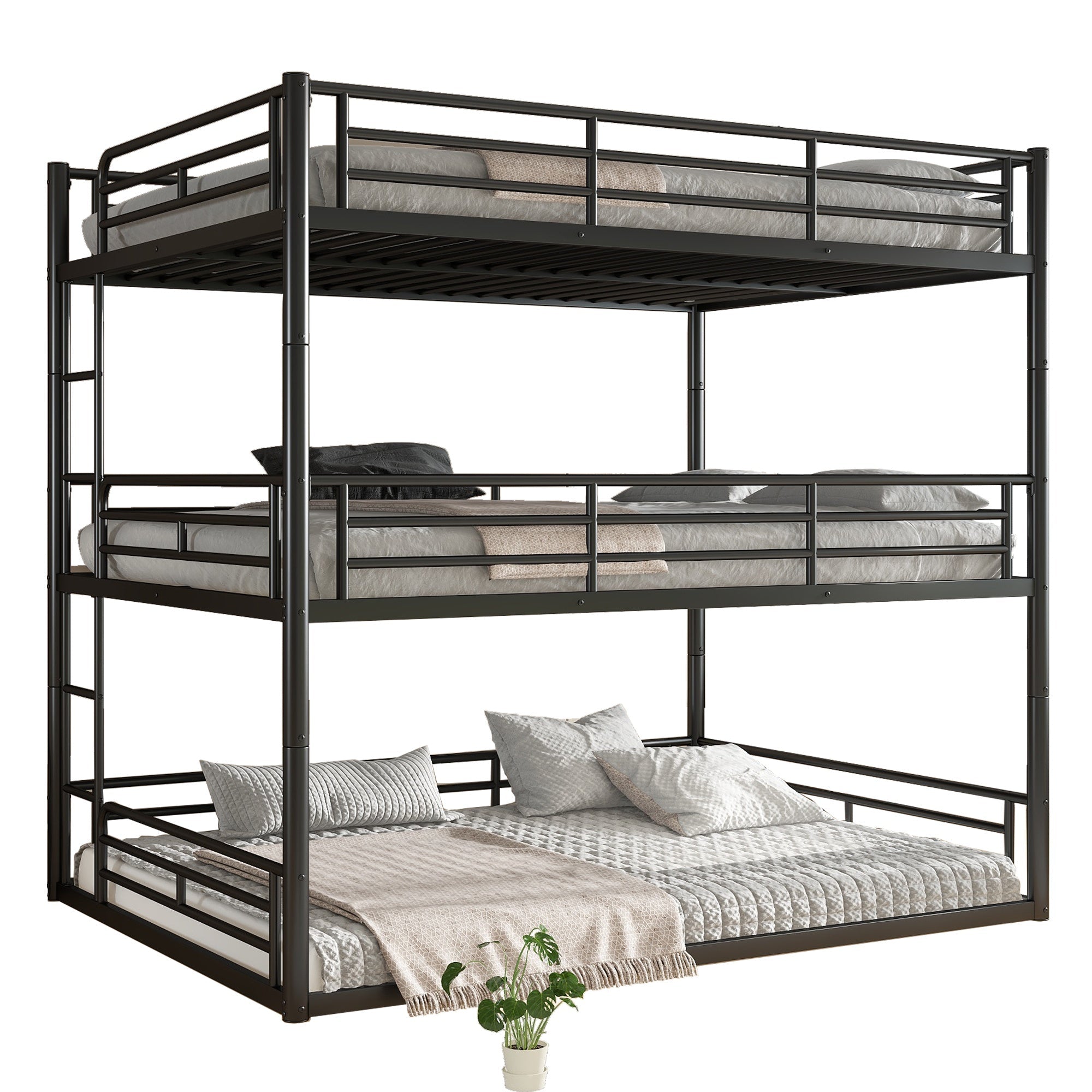 Bellemave® Twin, Full and Queen Size Metal Triple Bunk Bed with Full - Length Guardrails - Bellemave