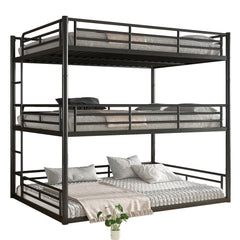 Bellemave® Twin, Full and Queen Size Metal Triple Bunk Bed with Full - Length Guardrails - Bellemave