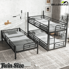 Bellemave® Twin, Full and Queen Size Metal Triple Bunk Bed with Full - Length Guardrails - Bellemave