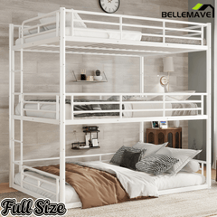 Bellemave® Twin, Full and Queen Size Metal Triple Bunk Bed with Full - Length Guardrails - Bellemave
