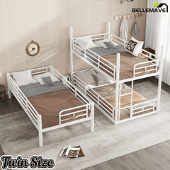 Bellemave® Twin, Full and Queen Size Metal Triple Bunk Bed with Full - Length Guardrails - Bellemave