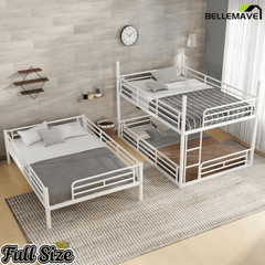 Bellemave® Twin, Full and Queen Size Metal Triple Bunk Bed with Full - Length Guardrails - Bellemave