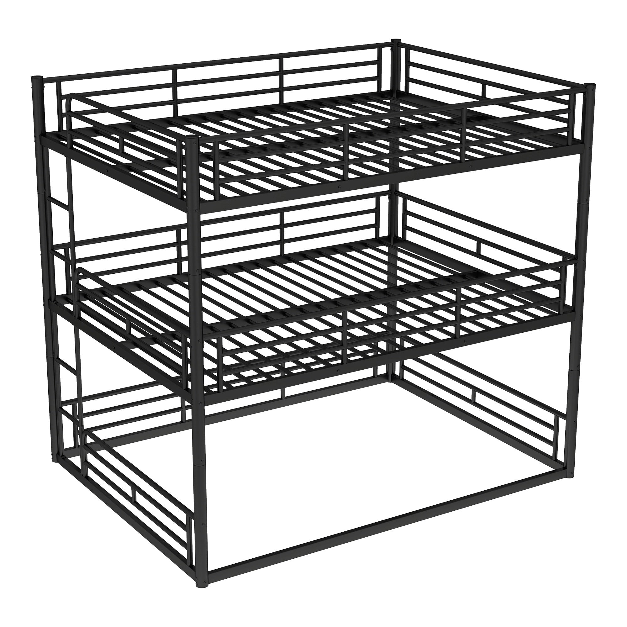 Bellemave® Twin, Full and Queen Size Metal Triple Bunk Bed with Full - Length Guardrails - Bellemave