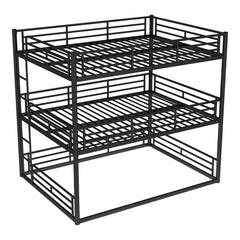 Bellemave® Twin, Full and Queen Size Metal Triple Bunk Bed with Full - Length Guardrails - Bellemave