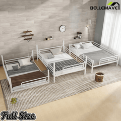 Bellemave® Twin, Full and Queen Size Metal Triple Bunk Bed with Full - Length Guardrails - Bellemave