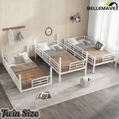 Bellemave® Twin, Full and Queen Size Metal Triple Bunk Bed with Full - Length Guardrails - Bellemave