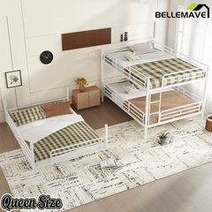 Bellemave® Twin, Full and Queen Size Metal Triple Bunk Bed with Full - Length Guardrails - Bellemave