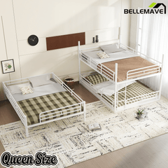 Bellemave® Twin, Full and Queen Size Metal Triple Bunk Bed with Full - Length Guardrails - Bellemave