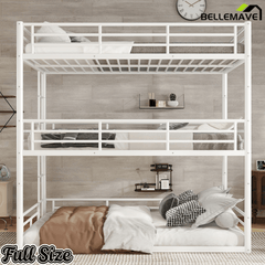 Bellemave® Twin, Full and Queen Size Metal Triple Bunk Bed with Full - Length Guardrails - Bellemave