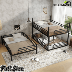 Bellemave® Twin, Full and Queen Size Metal Triple Bunk Bed with Full - Length Guardrails - Bellemave