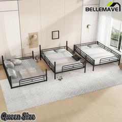 Bellemave® Twin, Full and Queen Size Metal Triple Bunk Bed with Full - Length Guardrails - Bellemave