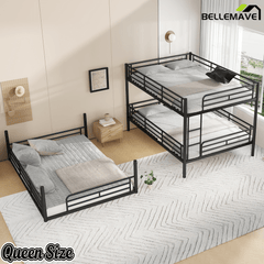 Bellemave® Twin, Full and Queen Size Metal Triple Bunk Bed with Full - Length Guardrails - Bellemave