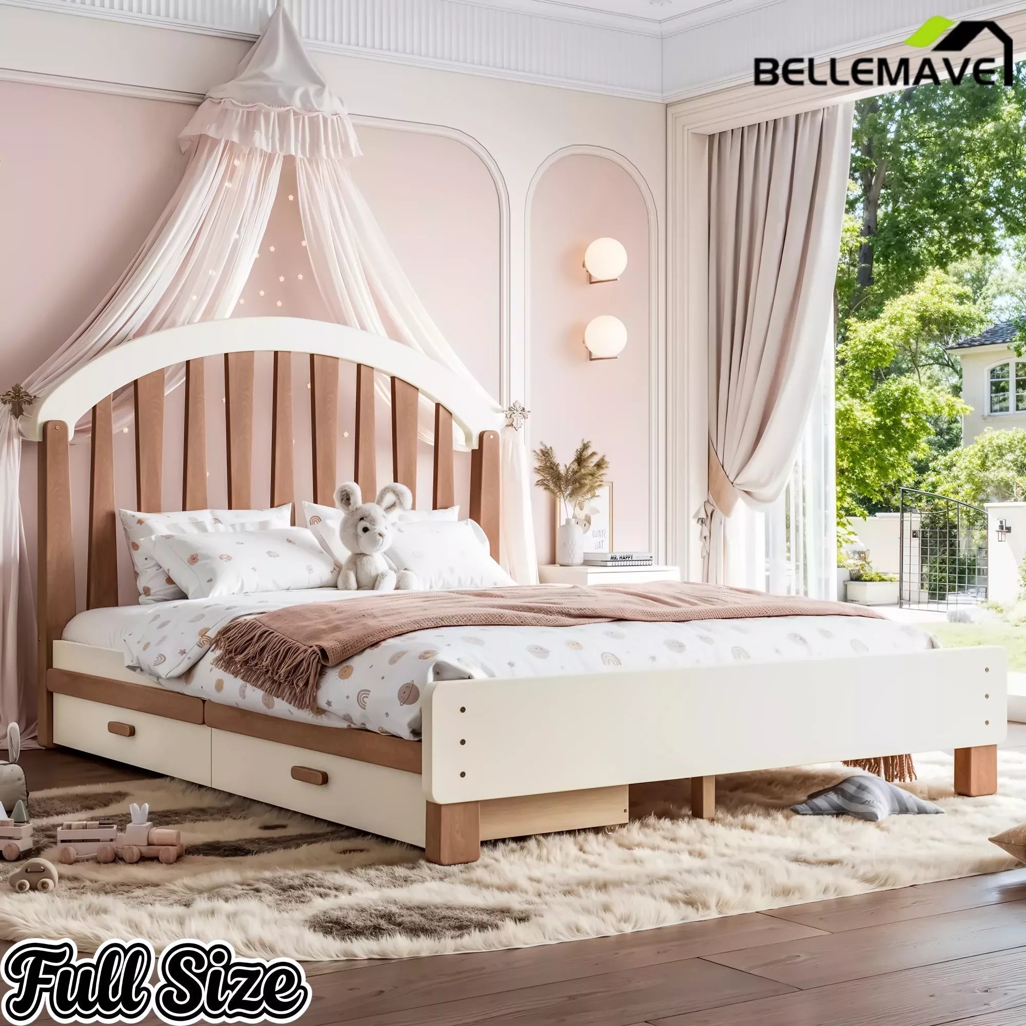 Bellemave® Twin & Full Size Platform Bed with Storage Drawer – Solid Wood Frame, No Box Spring - Bellemave