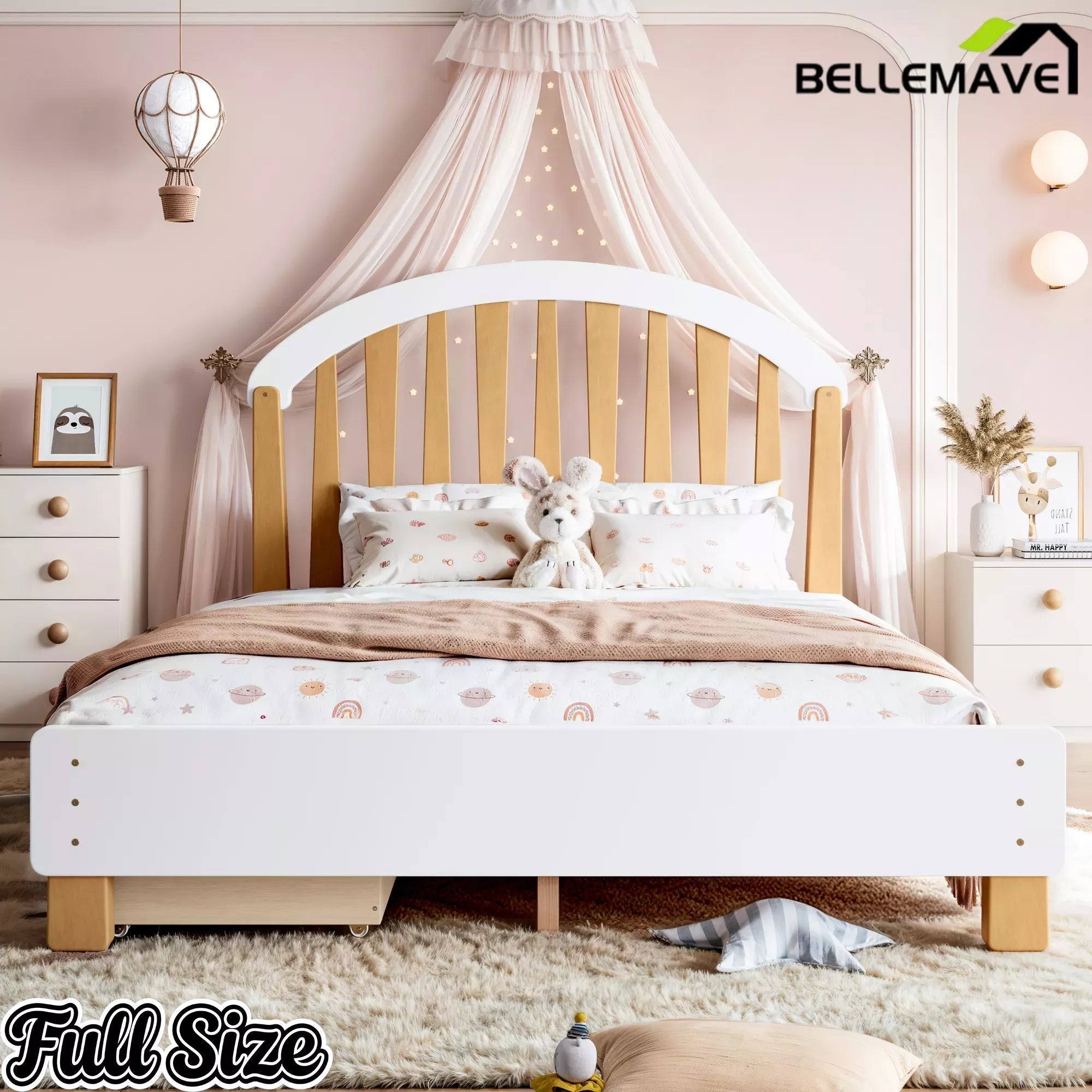 Bellemave® Twin & Full Size Platform Bed with Storage Drawer – Solid Wood Frame, No Box Spring - Bellemave