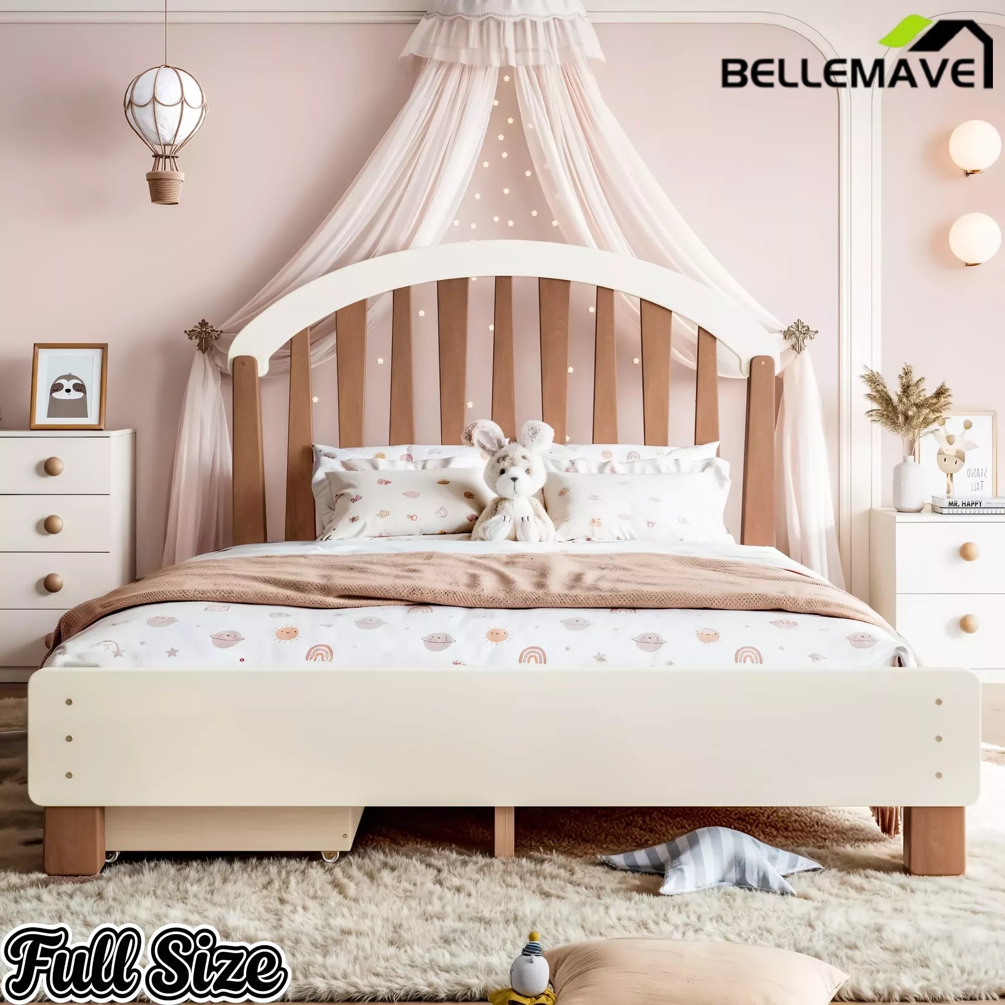 Bellemave® Twin & Full Size Platform Bed with Storage Drawer – Solid Wood Frame, No Box Spring - Bellemave