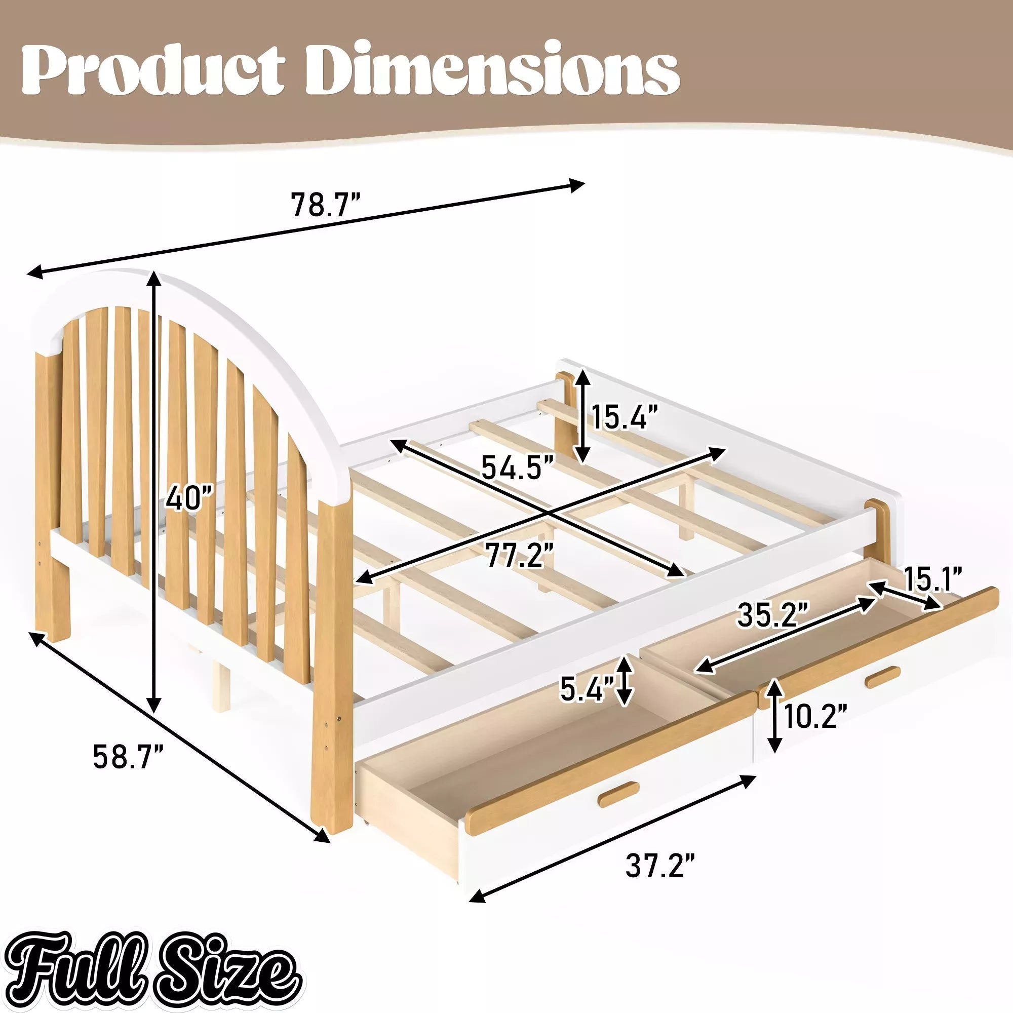 Bellemave® Twin & Full Size Platform Bed with Storage Drawer – Solid Wood Frame, No Box Spring - Bellemave