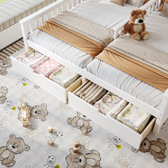 Bellemave® Twin House Bed, Double Twin Platform Bed with 2 Drawers & Shelves, Two Share Beds with Guardrails, Double Bed for Twins - Bellemave