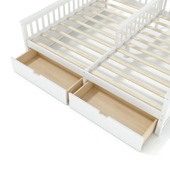 Bellemave® Twin House Bed, Double Twin Platform Bed with 2 Drawers & Shelves, Two Share Beds with Guardrails, Double Bed for Twins - Bellemave