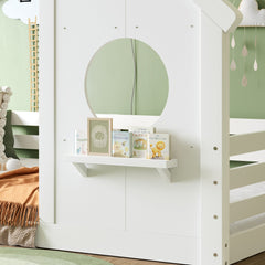 Bellemave® Twin House Bed for Kids with Full - Length Guardrails & Slats, Wood Montessori Floor Bed Frame with Window & Shelf, No Box Spring Needed - Bellemave