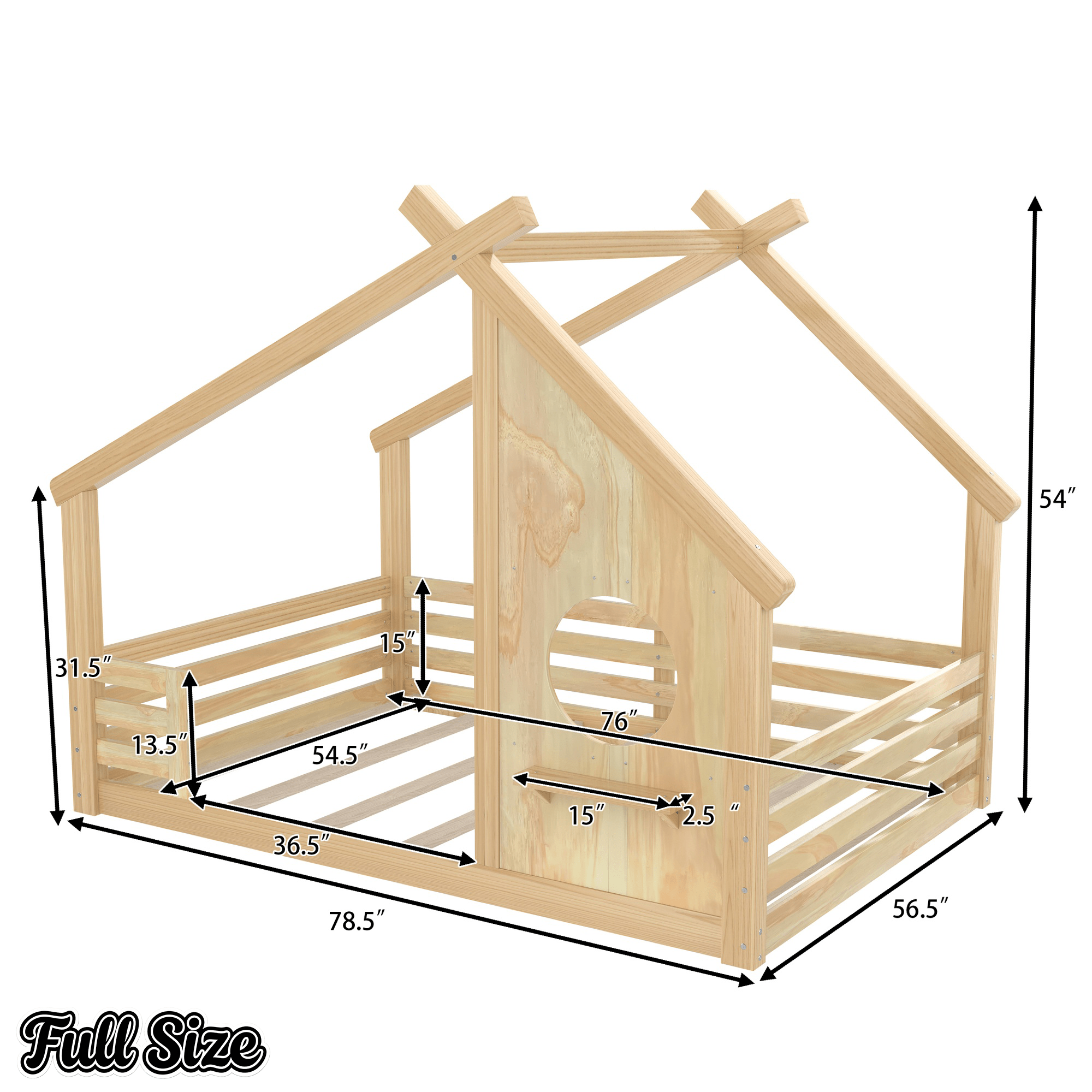 Bellemave® Twin House Bed for Kids with Full - Length Guardrails & Slats, Wood Montessori Floor Bed Frame with Window & Shelf, Twin Size Floor Bed for Bedroom, No Box Spring Needed, Grey - Bellemave