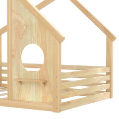 Bellemave® Twin House Bed for Kids with Full - Length Guardrails & Slats, Wood Montessori Floor Bed Frame with Window & Shelf, Twin Size Floor Bed for Bedroom, No Box Spring Needed, Grey - Bellemave