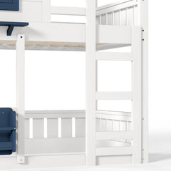 Bellemave® Twin House Bunk Bed Frame with Bookshelves, Wood Twin over Twin Bunk Beds with Windows, Low to Ground Bunkbed for Kids,Blue and White - Bellemave