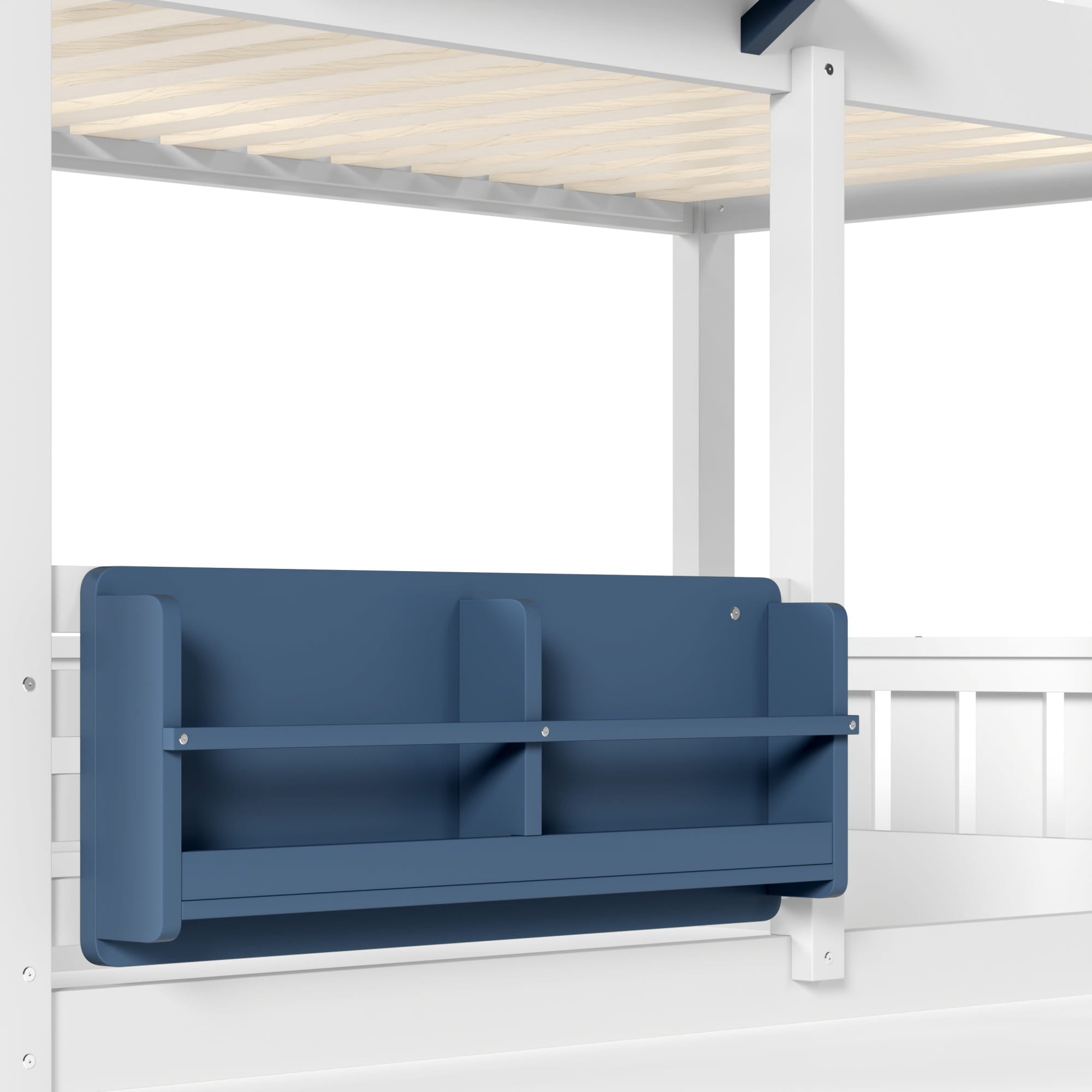 Bellemave® Twin House Bunk Bed Frame with Bookshelves, Wood Twin over Twin Bunk Beds with Windows, Low to Ground Bunkbed for Kids,Blue and White - Bellemave