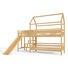 Bellemave® Twin House Bunk Bed with Slide & Stairs - Kids Playhouse Loft Bed with Storage, 2 Setup Options, Noise Free, Pink - Bellemave
