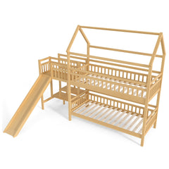 Bellemave® Twin House Bunk Bed with Slide & Stairs - Kids Playhouse Loft Bed with Storage, 2 Setup Options, Noise Free, Pink - Bellemave