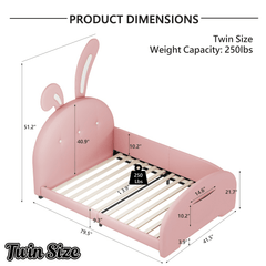 Bellemave® Twin Kids Platform Bed with Bear Headboard, PU Leather Upholstered Frame with Footboard Pockets, Brown - Bellemave