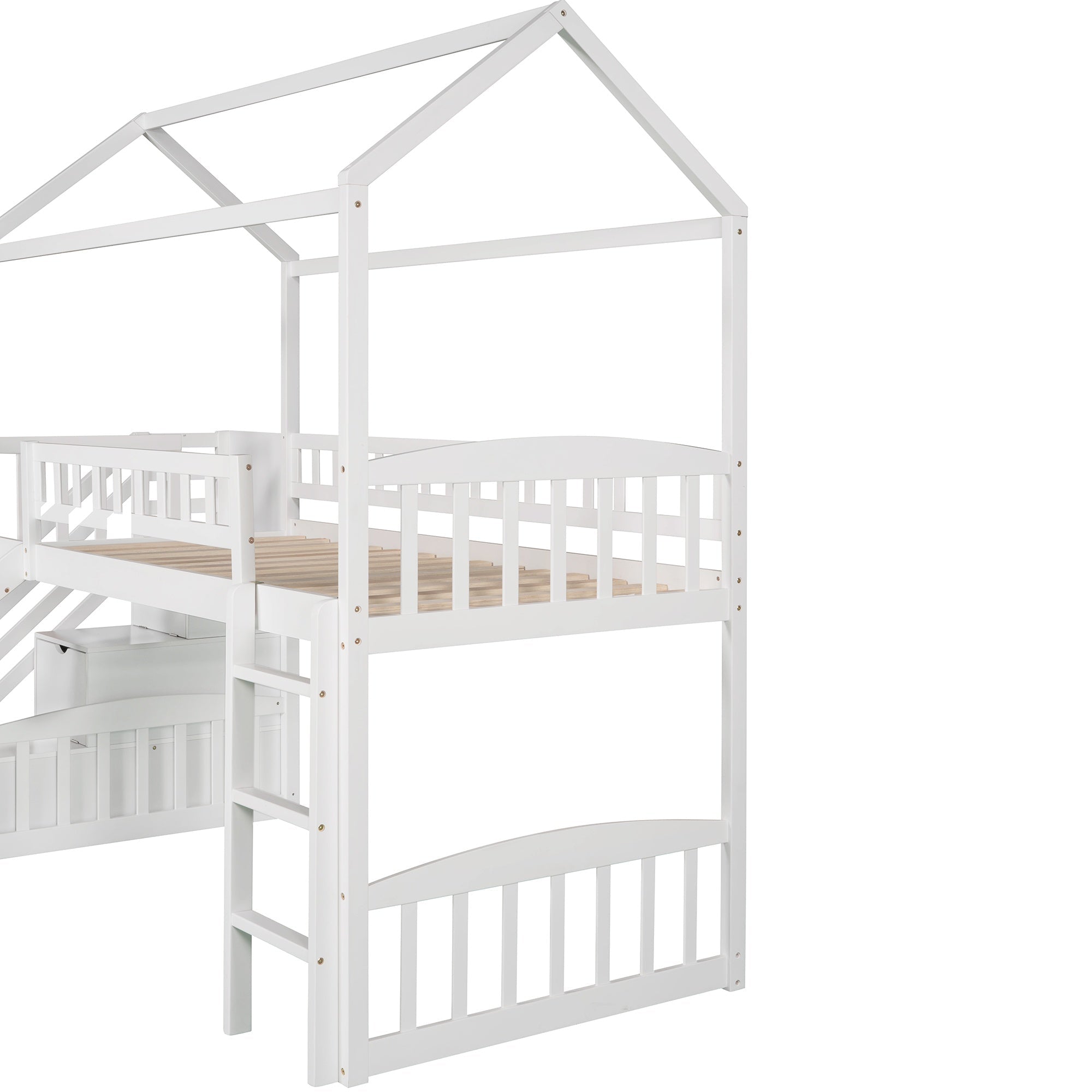 Bellemave® Twin Kids Wooden Loft Bed with Storage Stairs & Slide & 2 Drawers, White - Bellemave