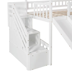Bellemave® Twin Kids Wooden Loft Bed with Storage Stairs & Slide & 2 Drawers, White - Bellemave