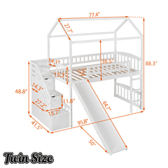 Bellemave® Twin Kids Wooden Loft Bed with Storage Stairs & Slide & 2 Drawers, White - Bellemave