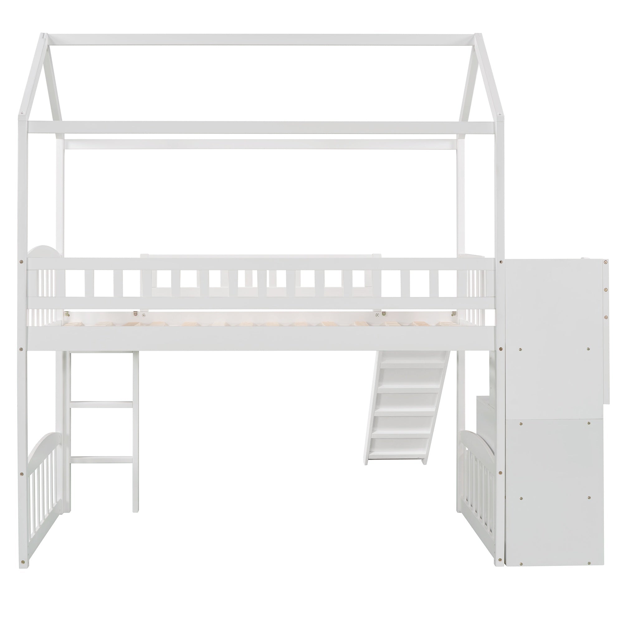 Bellemave® Twin Kids Wooden Loft Bed with Storage Stairs & Slide & 2 Drawers, White - Bellemave