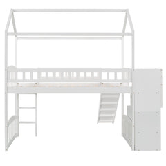 Bellemave® Twin Kids Wooden Loft Bed with Storage Stairs & Slide & 2 Drawers, White - Bellemave