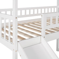 Bellemave® Twin Kids Wooden Loft Bed with Storage Stairs & Slide & 2 Drawers, White - Bellemave