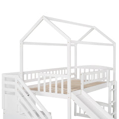 Bellemave® Twin Kids Wooden Loft Bed with Storage Stairs & Slide & 2 Drawers, White - Bellemave
