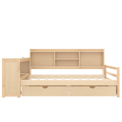 Bellemave® Twin L - Shaped Daybed with Desk, Drawers & Charging Station, Wood Bed Frame – Natural - Bellemave