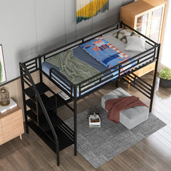 Bellemave® Twin loft bed Frame with Desk, No Box Spring Needed,Metal,Black - Bellemave