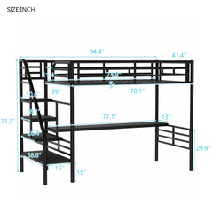 Bellemave® Twin loft bed Frame with Desk, No Box Spring Needed,Metal,Black - Bellemave