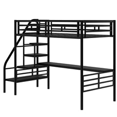 Bellemave® Twin loft bed Frame with Desk, No Box Spring Needed,Metal,Black - Bellemave