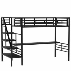 Bellemave® Twin loft bed Frame with Desk, No Box Spring Needed,Metal,Black - Bellemave